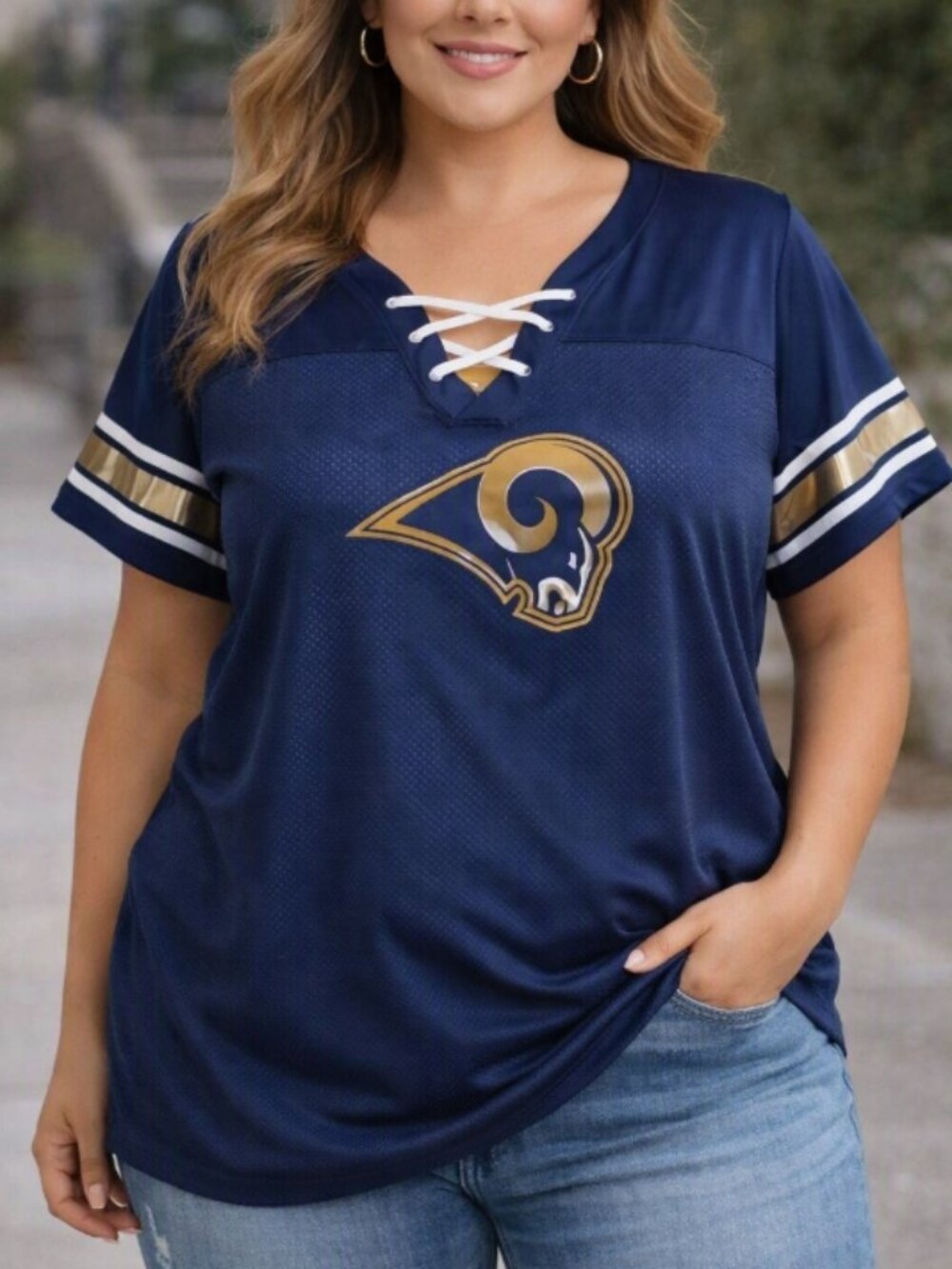 Los Angeles Rams Mesh Lace-Up Jersey Top Plus XL Game Day NFL Football Fan Sport